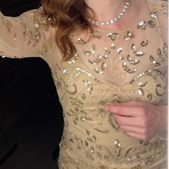 New BHLDN Orva 0 2 8 10 Gold Embellished Maxi MOB / MOG Wedding Gown - Picture 3 of 7